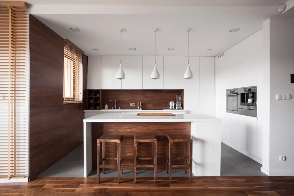 A beautiful dining area with wooden floor